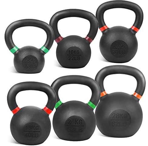wuuhoo® Kettlebell Set Rocky mit 42kg oder 100kg, Kugelhanteln aus massivem Gusseisen mit Pulverbeschichtung, Gewichte aus Cast Iron, Schwunghanteln für Krafttraining, Fitnessgerät für Zuhause 100 kg