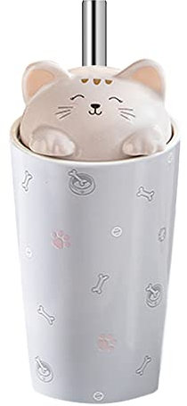 BigNoseDeer Kaffeetasse mit Strohhalm, Keramik-Reisebecher mit 3D-Kätzchen-Deckel, wiederverwendbar, hohe Tasse für Tee, Milch, Bubble Tee, Kaffee für Camping, Reisen und Büro, Weihnachtsbecher,