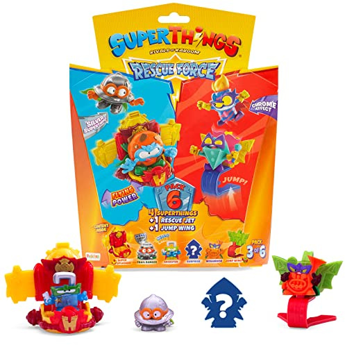 SUPERTHINGS Rescue Force Serie - 6er-Pack Enthält 4 SuperThings (1 seltener Silberkapitän), 1 Rettungsjet und 1 Jump Wing 3/6