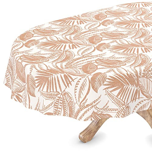 Tischdecke abwaschbar Wachstuch Wachstuchtischdecke Oval 140 x 240cm Schnittkante Katrin Beige pflegeleicht
