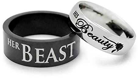 Musihy Stainless Steel Ring, Trauringe Gravur his beauty her beast Silber Ringgröße 57
