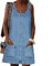 Sawmew Denim Donna Senza Maniche Abito di Jeans Estiva Casual Gonna Corta Moda Buco Strappato Vestito Scamiciato di Jeans (Color : Blue, Size : S)