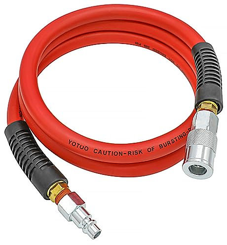 YOTOO Air Hose 1/2 in. x 6 ft, 300 PSI Hybrid Lead-in Air Compressor Hose, Heavy Duty, Lightweight, Kink Resistant, All-Weather Flexibility with 3/8 Industrial Air Fittings and Bend Restrictors, Red