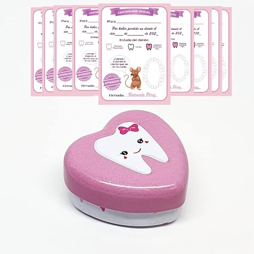 Myfuturshop® Milchzahndose + Spielmauskarten, eine Zahnaufbewahrungsbox + 10 saubere Zahnzertifikate, originelles Geschenk für Jungen und Mädchen (Rosa)