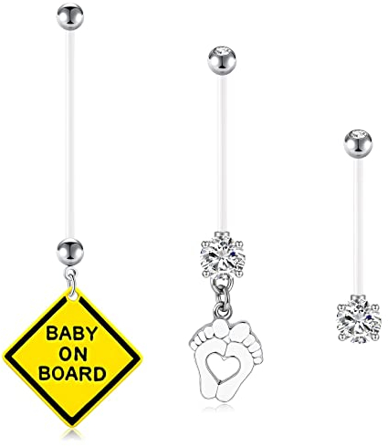 D.Bella Piercing de nombril de grossesse flexible en silicone pour femme enceinte 14 g, Acier inoxydable, acrylique