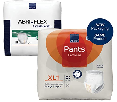 Abena Pants Premium Inkontinenzhose zum Hochziehen, Eco-Labelled Inkontinenzhose für Männer und Frauen, diskret, schützend, atmungsaktiv, bequem, XL 1, Taille 130–170 cm, Saugfähigkeit 1600 ml, 16