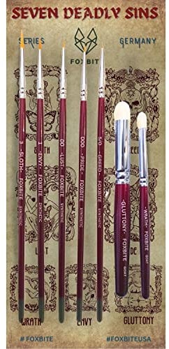 FOXBITE 7-teiliges Set Pinsel für Miniaturmalerei, synthetische Modellierteile, feine Details, Malpinsel, Miniatur-Malset, Mini-Farben, Acryl für Warhammer-Minipainting