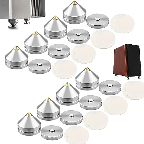 Pack de 8 clavijas para altavoces, soportes de altavoz, amplificador de audio HiFi DAC CD Aislamiento Stand Cone Feet Shockproof Base Pad pies de aleación de aluminio (plata)