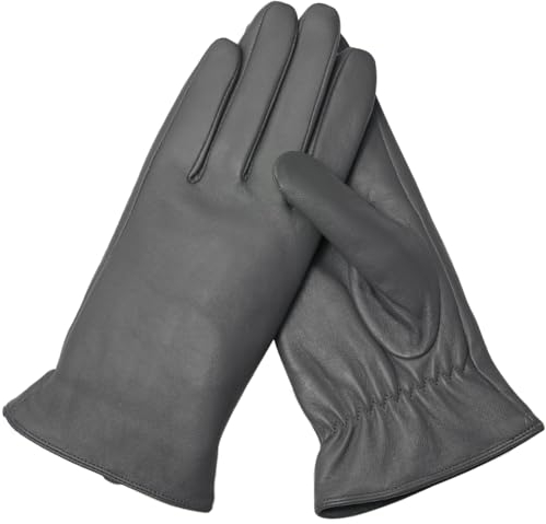 Ymmchy Touchscreen Handschuhe für Damen Warme Lederhandschuhe Gefüttert Winter SMS-Handschuhe Grau L