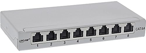 InLine® Patchfeld Cat.6A 0,5HE 8-Fach, für Tisch/Wand/Hutschiene, mit Staubschutz, grau