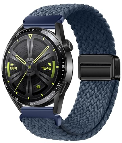 XMUXI 22mm Nylon Armband Kompatibel mit Huawei GT4/GT3/GT2 46mm/Garmin Venu 2/3/Vivoactive 4, Sport Uhrenarmband für Samsung Watch 3 45mm/Gear S3 Damen Herren Elastisches Geflochtenes Marineblau