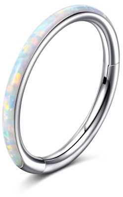 AVYRING 18G Opal Silber Nasenring, 316L Chirurgenstahl Septumring, Vielseitiger 8mm Septumschmuck für Conch, Rook, Knorpel, Tragus und Helix-Ohrringe