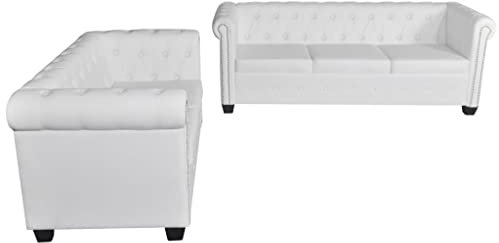 Hommdiy Chesterfield-Sofas 2-Sitzer und 3-Sitzer Kunstleder Weiß