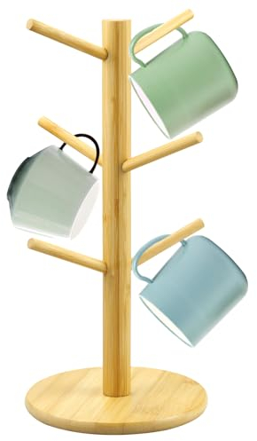 KiKiHong Porte Tasse, Porte Tasse Sur Pied 6 Crochets Porte Tasse à Café Bois en Forme D'Arbre Convient pour le Bureau de Cuisine Organisateur