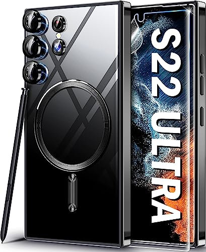 Neivi Coque pour Samsung Galaxy S22 Ultra avec Mag-Safe Magnétique Protection Caméra avec Film de Protection Transparent Anti-Jaune Antichoc TPU Souple Bumper Coque pour Samsung S22 Ultra 5G (Noir)