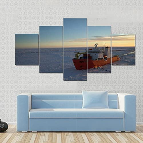 Leinwandbild 5 Tlg. Eisbrecher In Der Antarktis Druck Auf Leinwand Bild Kunstdruck (Ungerahmt 200 X 100 Cm) Für Wohnzimmer Hotel Restaurant Büro Home Decor Poster Wandkunst Wandbild