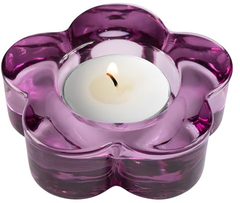 Karma Teelichthalter aus Glas mit Blume, klobiger Glaskerzenhalter für Zuhause und Party, Hochzeitstischdekoration, Amethyst