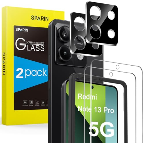 SPARIN 4 Pack Protector de Pantalla para Xiaomi Redmi Note 13 Pro 5G (NO para 4G), 2 Cristal Templado para Redmi Note 13 Pro 5G con 2 Protector de Lente de Cámara con Marco de Alineación