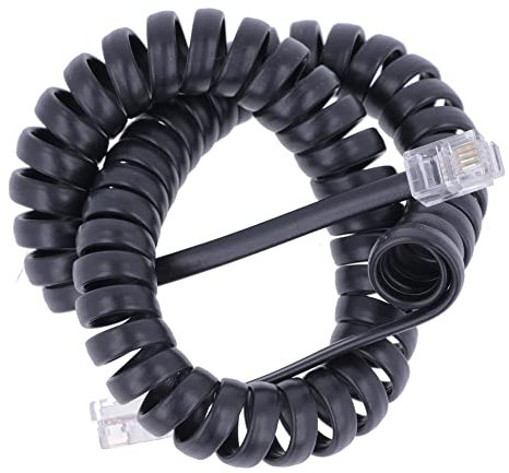 Cable Extensible de Teléfono RJ9 Macho Espiral, 2M, Negro