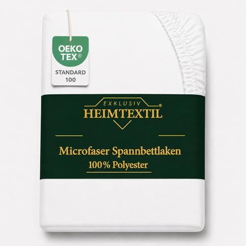 EXKLUSIV HEIMTEXTIL Microfaser Marke Spannbettlaken,100% Polyester, 135 g/m², Öko - Tex Zertifiziert, 90-100 x 200 cm + 30 cm Weiß