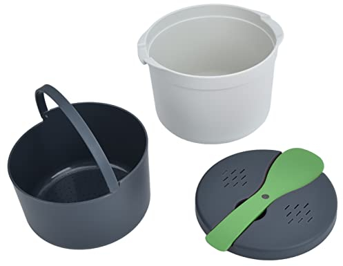 MEKOTRIN Cuiseurs de Riz Onde, 2L Rice Cooker Mini Auto Cuiseur de Riz avec Cuillère Couvercle Passoire et Pot Cuit Vapeur Micro-Ondes sans BPA 2 Couleurs(Vert)