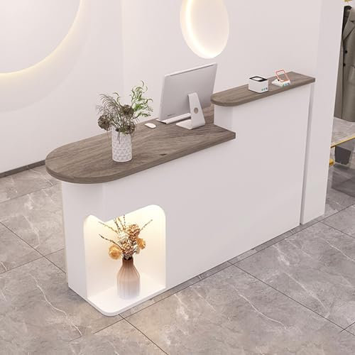 YVYKFZD Empfangstheke Rezeption, Rezeptionstheken Stehende, Empfangstresen mit LED-Leuchten und verschließbaren Schubladen, verkaufstheke Thekentisch für Geschäfte und Unternehmen(White 2 L,51.1x19.6