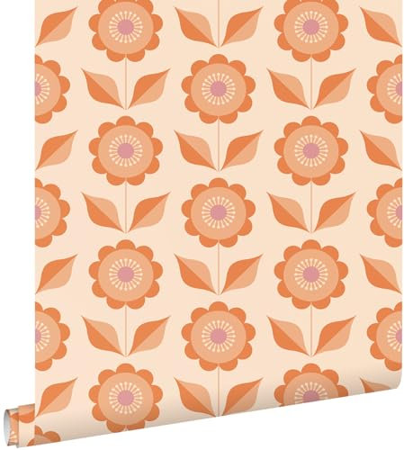 papier peint fleurs orange 50 x 900 cm - ESTAhome