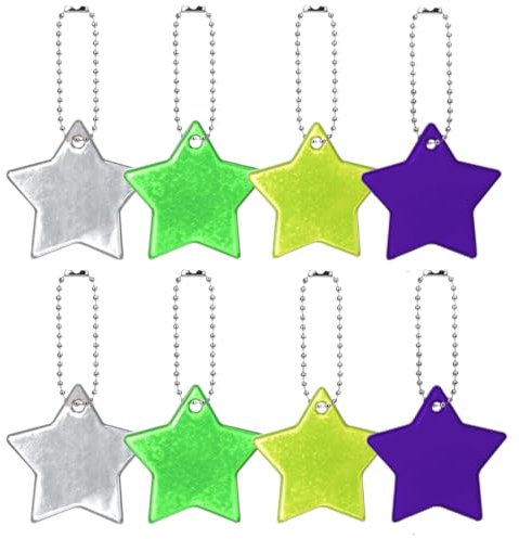 QEDBOJE 8pcs pendentifs réflecteurs de sécurité porte-clés en forme d'étoile pour siège de poupée sac à dos sac à main vestesfauteuil roulant marche course petit cadeau 4couleurs