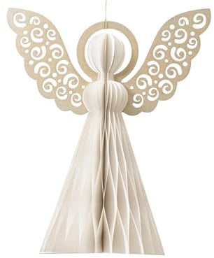 Decoris Grande angelo in carta bianca, decorazione natalizia da 15,2 cm, chiusura magnetica