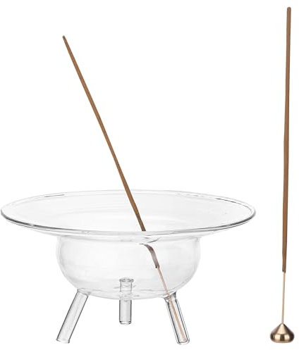Navaris Porte Encens en Verre - Encensoir pour Baton de Cèdre Palo Santo Cone Bougie Sauge - Support Bruleur Encens avec Récupérateur de Cendres pour Méditation Yoga Relaxation