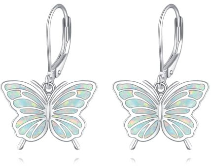 VONALA Schmetterling Ohrringe Opal Schmetterling Tropfen Ohrringe 925 Sterling Silber Zierlicher Schmetterling Schmuck für Frauen (Butterfly Opal Earrings)