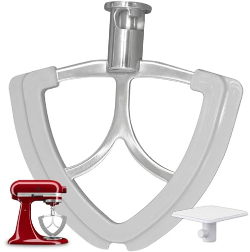 Stainless Steel Flex Edge Beater, Flat Beater Paddle Attachments and Accessories for Kitchenaid Mixer, Fits for Tilt-Head 4.5-5Quart Stand Mixer Bowls, with Flexible Silicone Edges Scraper