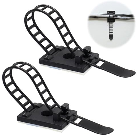 GOIYZTTR Lot de 60 Attaches de Câble Adhésives Avec Ruban Adhésif 3M Attaches de Câble en Nylon Réglables Cable Management Clips Convient pour Organiser Les Câbles(Noir)