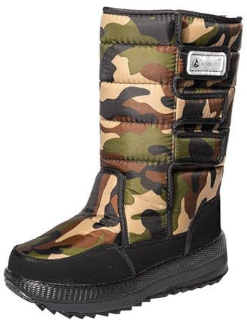 Scarpe invernali da uomo foderate impermeabili – Stivali da neve da uomo impermeabili eleganti stivali termici a mezza altezza per lavoro, sci all'aperto, stivaletti comodi e piatti, mimetico, 44 EU