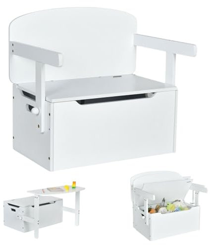 Sedol Kids Table and Chair - 3-in-1 Kids Table and Chairs with Toys Storage Box - Convertible Wooden Toy Box, Desk with Storage, Kids Toy Storage Bench - Multiuse Toddler Table and Chair (White)