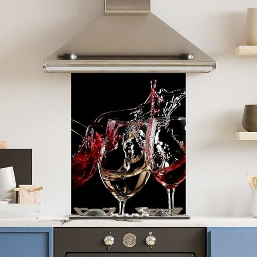 Toughened 6mm Glass Kitchen Splashback 60 x 75cm 3 Wine Glasses - Polished Edge Heat Resistant Back Splash for Cookers Hob