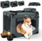 Reerooh Hundebox L 70x52x52cm, Faltbar Hundetransportbox Inkl.Hundenapf, Tragbare Hundetasche für Reisen, Hunde und Katzen Auto Haustiertransportbox (L, Grau)