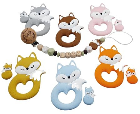 Attache tétine sucette personnalisée/prénom/bébé naissance cadeau, modèle Renard gravé silicone et bois (Attache tétine)
