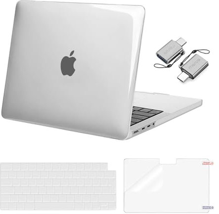 MOSISO Compatible with MacBook Pro 14 inch Case 2025 2024 2023 2022 2021 M4 M3 M2 M1 A3112 A3185 A3401 A2918 A2992 A2779 A2442, Hard Shell Cover&KeyboardCover&Screen Film&Type C Adapter, Crystal Clear