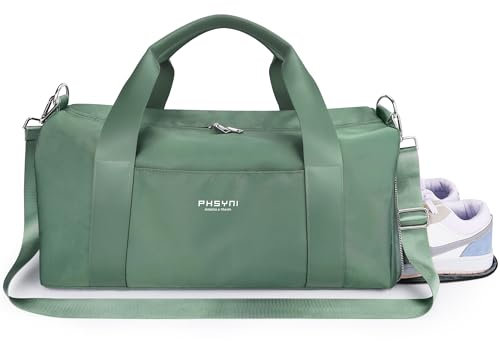 25L Medium Sporttasche Reisetasche für Damen und Herren,wasserdichte Handgepäcktasche,Trainingstasche für Reisen Schwimmenmit Schuhfach und Nassfach,Griff aus PU Leder (Grün,19 Mittelgroße Größe)