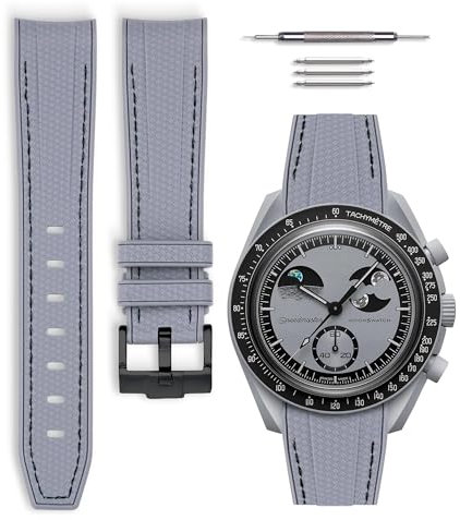 HORACE Omega x Swatch MoonSwatch compatible rubber watch strap 20mm (Grey - Black Stitching)