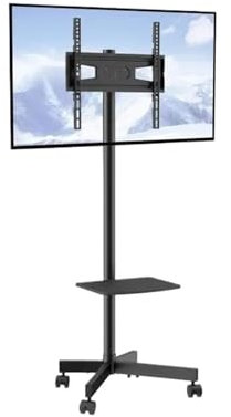 EZZON Meuble TV mobile réglable en hauteur avec roulettes Double plateau pour appareils audio-visuels Meuble TV roulant pour chambre à coucher