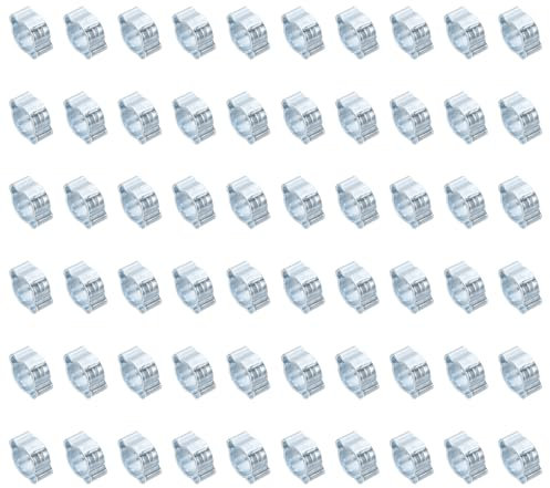 PATIKIL 60 Pack 9-11mm Double Ear Hose Clamp, Galvanized Steel O Clip Crimp Rings for Fuel Petrol Pipe Tube Fitting Connections, Silver Tone