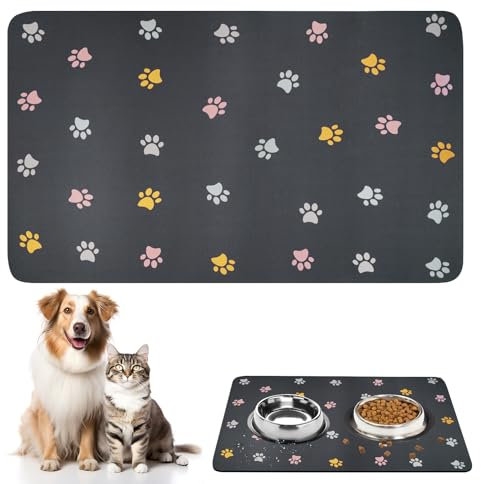 Tapis Gamelle Chat Absorbant,Tapis Gamelle Chien,Tapis Nourriture Chat à Séchage Rapide,Tapis pour Gamelle Chien Imperméable et Antidérapant,Terre de Diatomée Tapis de Nourriture pour Animaux 50x30cm