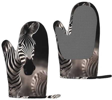 Set di 2 guanti da forno in silicone con animali selvatici zebrati, resistenti al calore, 500 °C, guanti da forno antiscivolo per cucinare presine essenziali da cucina