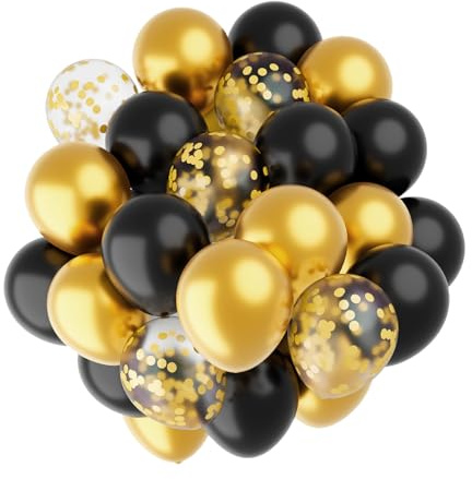 Luftballons Gold Schwarz Ballons 60 Stück 30cm Metallic Goldene Konfetti Latex Ballons 1 Rollen Goldene Band Luftballon Girlande Luftballons Geburtstag Hochzeit Graduation Neujahr Taufe Silvester Deko