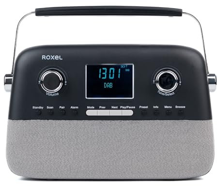 Roxel Retro D2 DAB and FM Radio – 5W Wireless BT Speaker, USB Playback, AUX, Alarm Clock, 30 Preset Stations, Portable Design, Rechargeable Battery, Telescopic Antenna, LCD Display (Black)