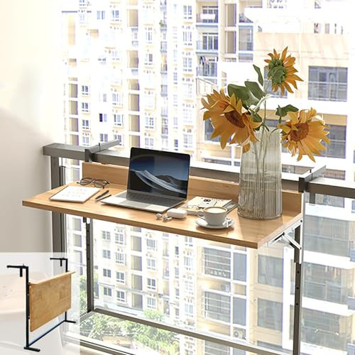 XRRJFYH Balkontisch Klappbar Balkon Tisch Wetterfest Klapptisch Hängend Balkonhängetisch Holz für Geländer, 5-stufig Höhenverstellbar(90cm/35in)