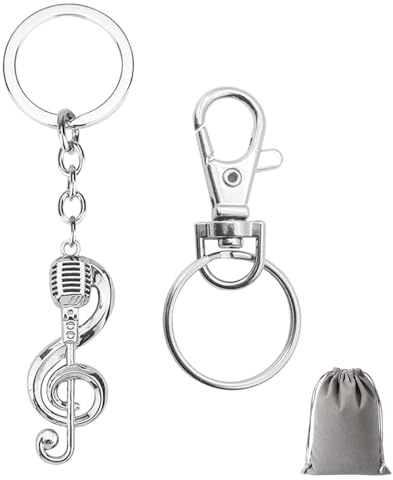 GENSMILE Porte-clés note de musique - Cadeau pour hommes et femmes - Clé de sol et microphone - Décoration de signe de musique pour sac à dos - Symbole de musique élégant pour chanteur, Silbrig