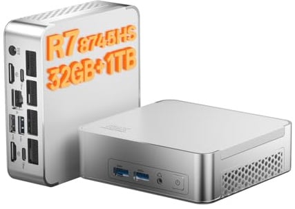 Thunderobot MIX2 Ryzen 7 8745HS CPU, 32GB 5600MHz DDR5 RAM 1TB PCIe 4.0 SSD Mini Desktop, Radeon 780M Gaming Coumputers, HDMI×2/USB4×2, WiFi 6,BT 5.2,USB3.2 × 4 (32G1T)